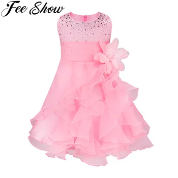 

Baby Girls Rhinestone Princess Wedding Pageant Party Ruffle Flower Girl Dress for Girls Birthday Dresses Vestido