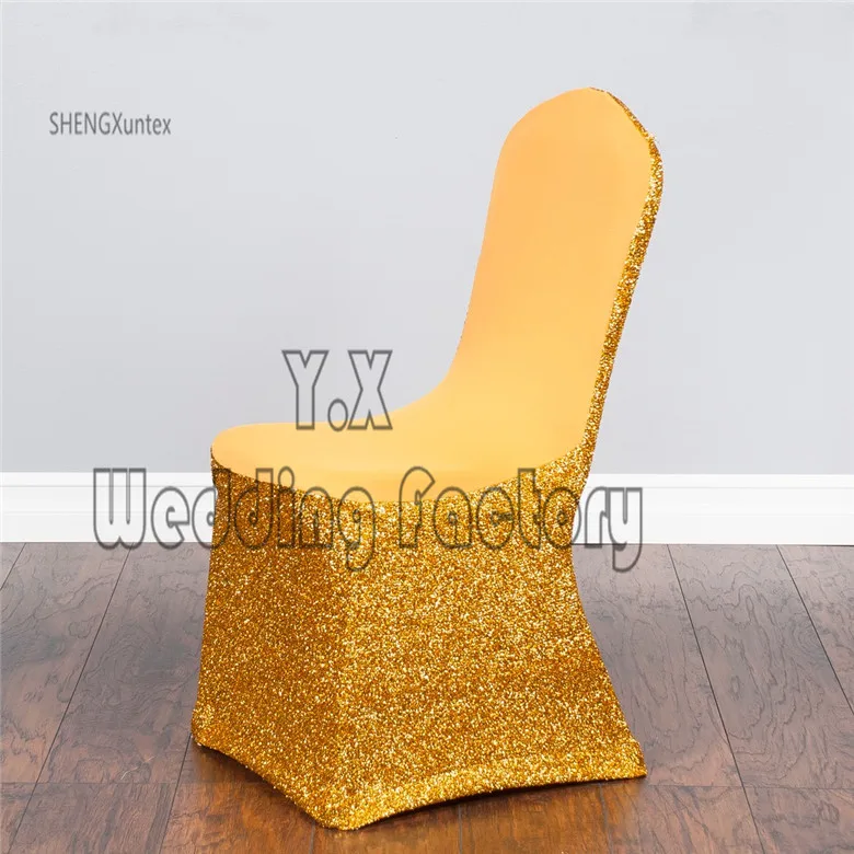 

New Design Wedding Spandex Chair Cover With Shiny Fabric Decoration