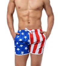 Мужские пляжные шорты, сексуальная одежда для плавания, пляжная одежда, Летние плавки, Быстросохнущий купальный костюм с флагом США, купальный костюм, боксеры для серфинга