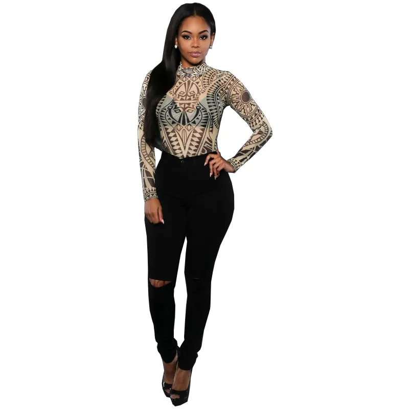 

Sexy Tattoo Print Women Bodysuit Jumpsuits Casual Playsuit Leotard Jumpsuit Overalls Enteritos Mujer Club Wear Bodycon Rompers