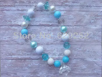 

10PCS LOT Girls Chunky Necklace - aqua, and white Chunky Necklace - Bubblegum Necklace CB159