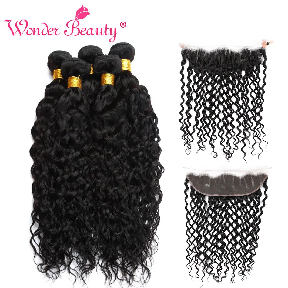 

Water Wave Bundles With Frontal Human Hair Bundles With 13*4 Lace Frontal Closure Wonder Beauty Brazilian Hair Weave Bundles