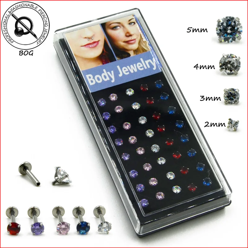 

40Pcs Surgical Steel Prong Set Zircon Gem Monroe Labret Lip Ring Ear Earlet Tragus Cartilage Nail Earrings Stud 16g Piercing
