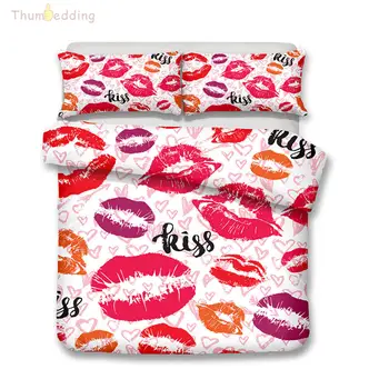 

Thumbedding Dropship Red Lip Bedding Sets For Kids Twin Full Queen King Unique Designed 3D Duvet Cover Set with Pillowcase