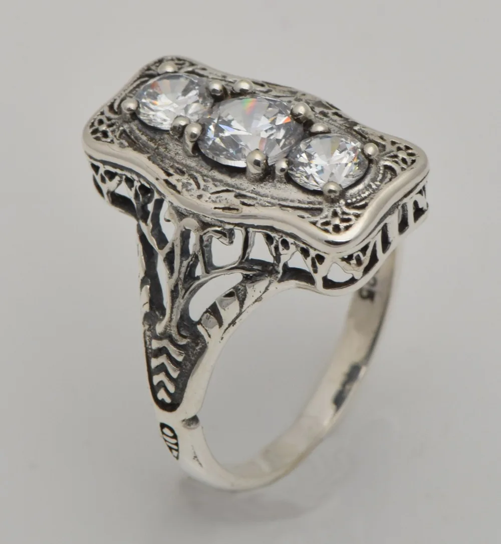 

Free shipping pirate ship authentic silver carved decorative pattern CZ female ring hollow out of style restoring ancient ways