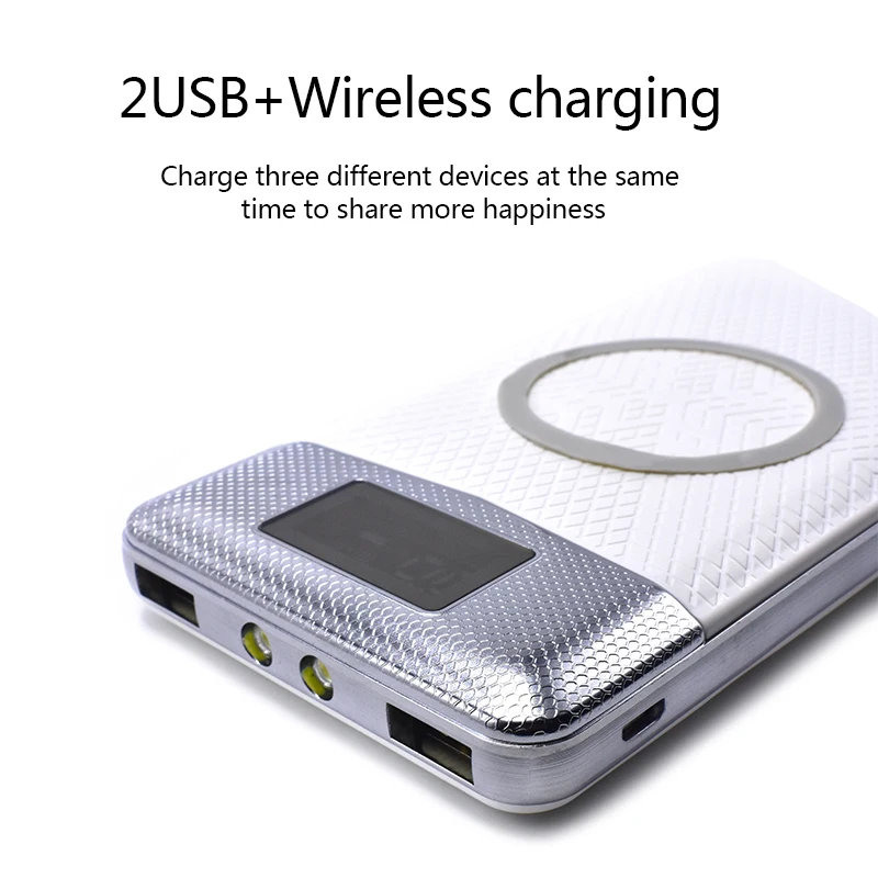 New Wireless Power Bank Dual USB 20000mAh Wireless Charger Powerbank External Portable with LED Light External Battery Pack