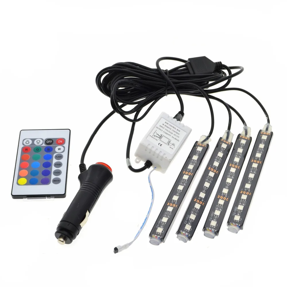 

Car RGB LED Strip Lights 16 Colors 5050 Car Styling Decorative Atmosphere Lamps Car Interior Light With 24Key Remote
