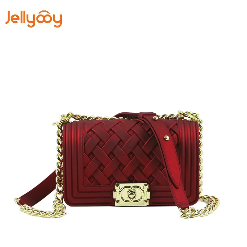 

Jellyooy Beachkins Fashion Girl Chain Messenger Bag PVC Chic Matte Jelly Chain Bags Woven Luxury Handbags Women Bags Designer