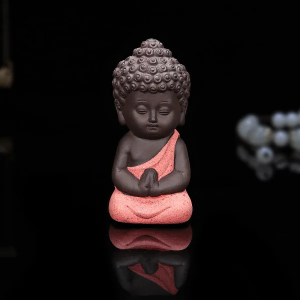 Керамическая фигурка маленького монаха, домашний декор, статуя Будды, фигурки, украшение для автомобиля, гостиной, чайный домик, Лучшая цена - Цвет: Красный