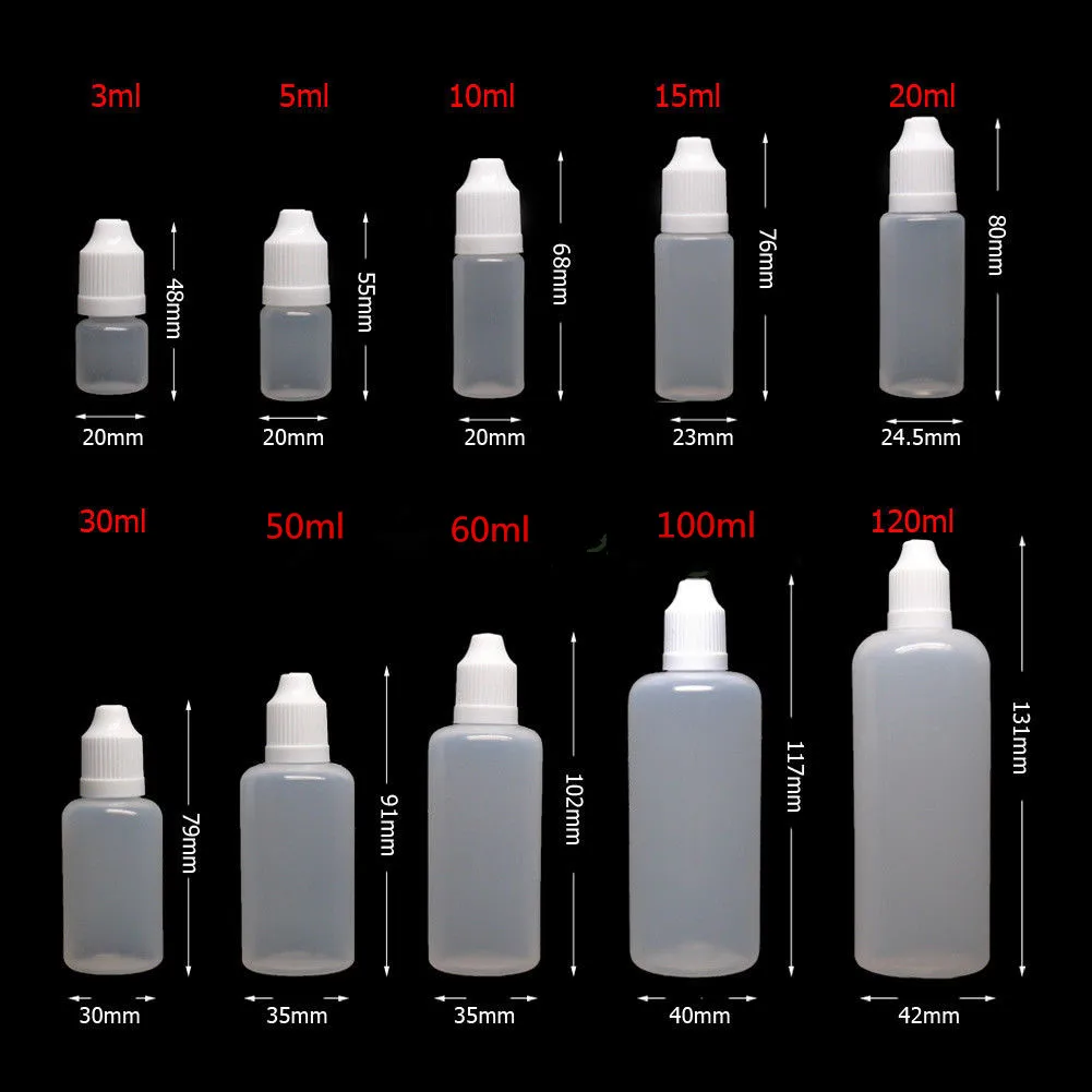 5 шт. 3/5/10/15/20/30/50/60/100/120ml pe ручка Форма Пластик пустые бутылки выжать сок глаз жидкий пластиковый флакон-капельница с воронкой