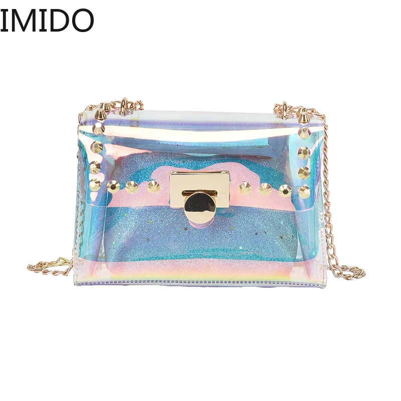 

2019 Summer Fashion New Handbag Women's Designer Handbag High Quality PVC Laser Jelly Bag Transparent Bag Chain Shoulder Bags