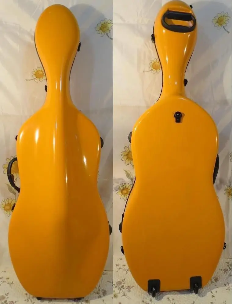 Yellow fiberglass cello case /wheells, Shoulder straps 4/4 sizein