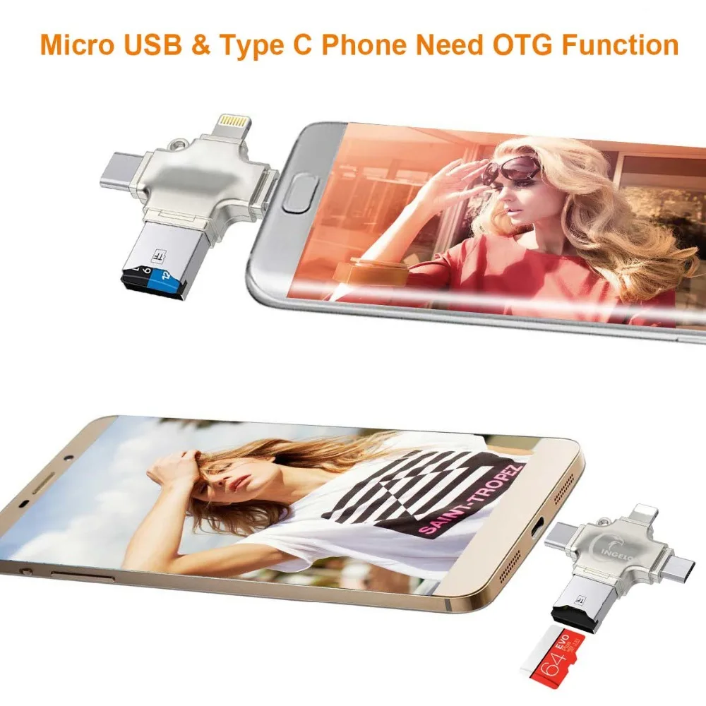 Ingelon Card Reader 4 in 1 TF Micro SD Card Adapter Metal microsdhcsdxc Lightning Flash Memory Card adaptador usb for iphone (6)