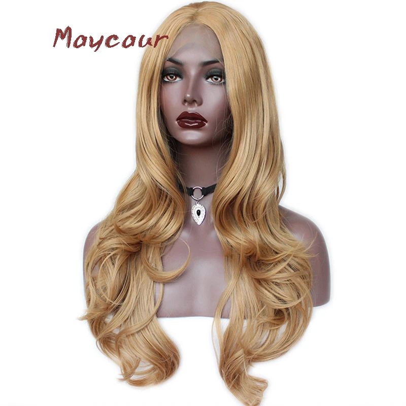 Long Wavy Lace Front Wig Blonde Synthetic Wigs For Women 180 Density
