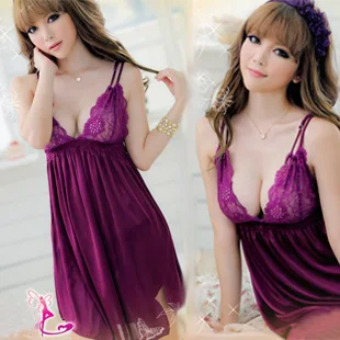 

Sexy lingerie shoulders with purple silk pajamas wholesale game uniforms sexy dress D412