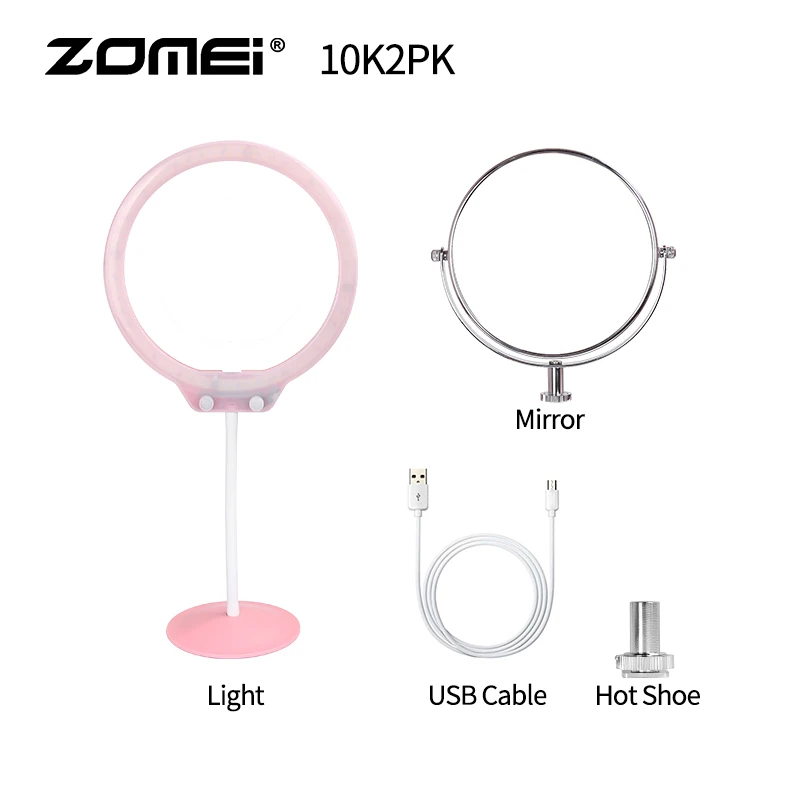 ZOMEI 10 дюймов ZM128 живое наполнение свет красивое кольцо свет затемнение с подставкой для телефона светодиодный кольцевой свет 7,5 Вт зеркало для макияжа фото свет - Цвет: 10K2PK