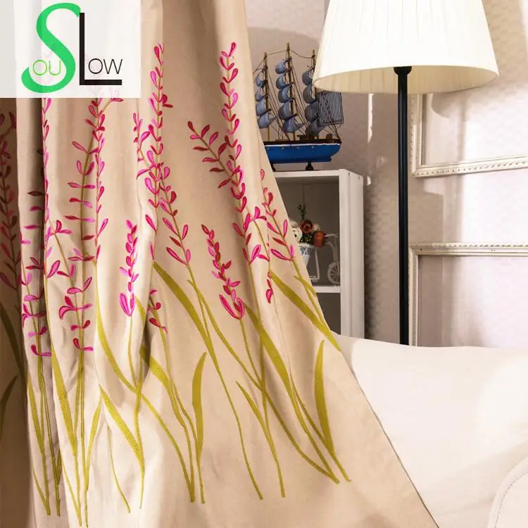 Slow Soul Yellow Thick Cotton Pastoral Curtains Living Room Bedroom Curtain French Window Embroidered Floral For Kitchen Tulle
