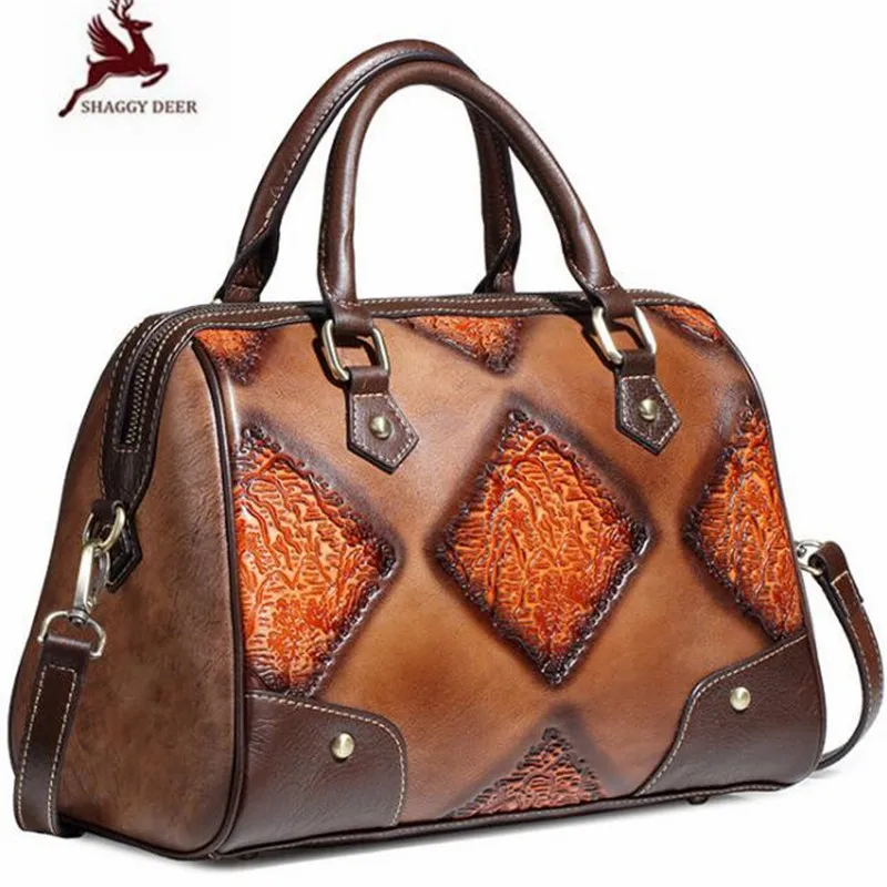 

Stereo printing retro cowhide women handbag personality handmade mixed color lady totes
