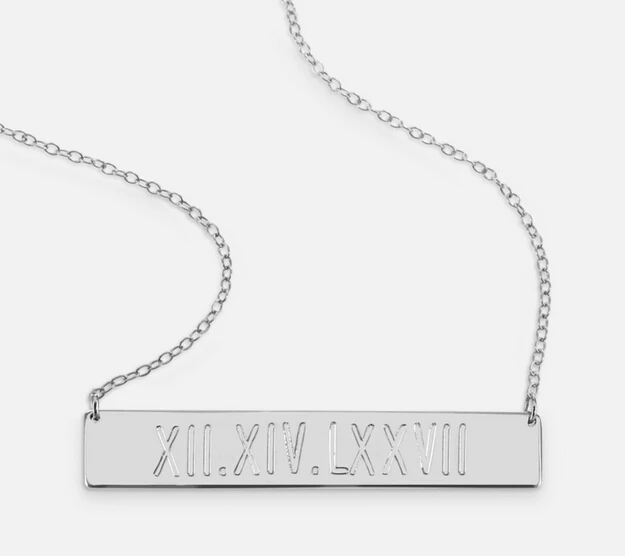 Wholesale Silver Engraved Roman Numberal Bar font b Necklace b font Personalized Date Pendent Custom Memory