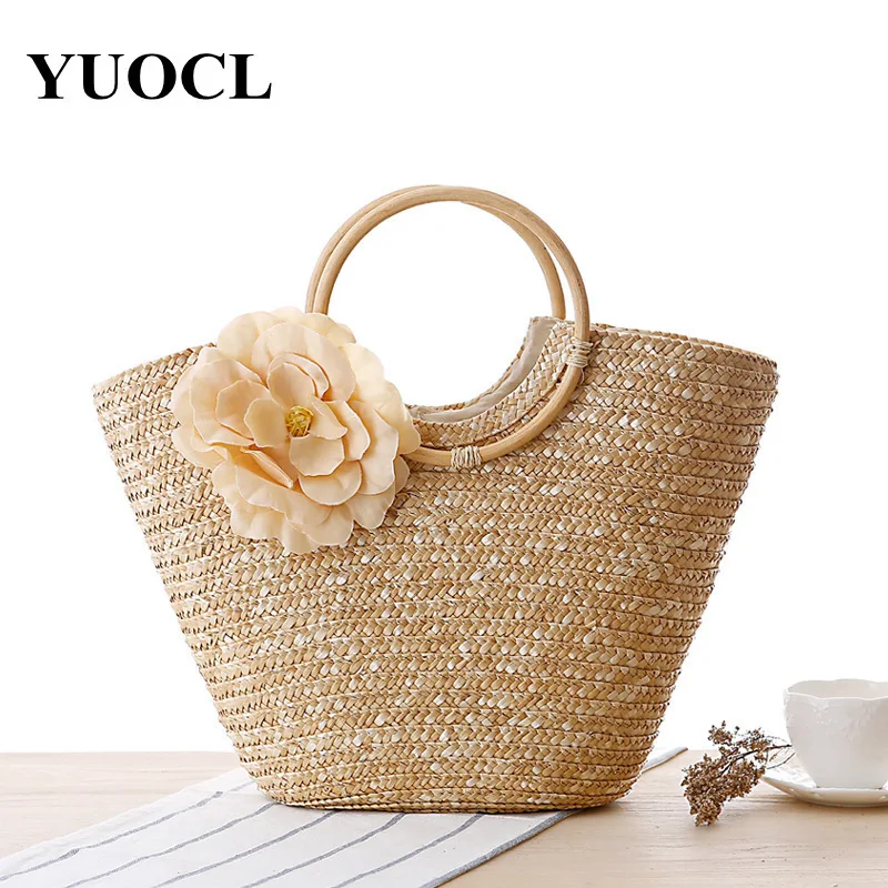

Summer flower totes Bags For Women 2018 Luxury Handbags Women Bags Designer Famous Brand Ladies Rattan Beach wicker Straw Bag