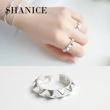 

SHANICE Retro 925 Sterling Silver Ring Opening Article Punk Spikes Triangle Track Korea Style Vintage Jewelry Bijoux Femme