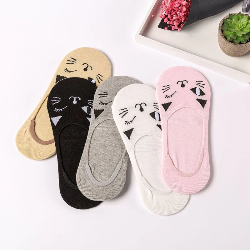 Kawaii/Хлопковые женские носки Нескользящие невидимые для девочек короткие лодочки