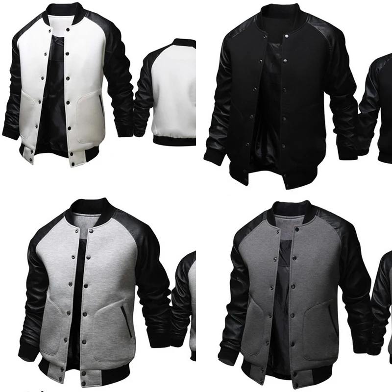 2017 Men Cool College Baseball Jacket Black White Full Sleeve Male Slim Fit British Button Coat