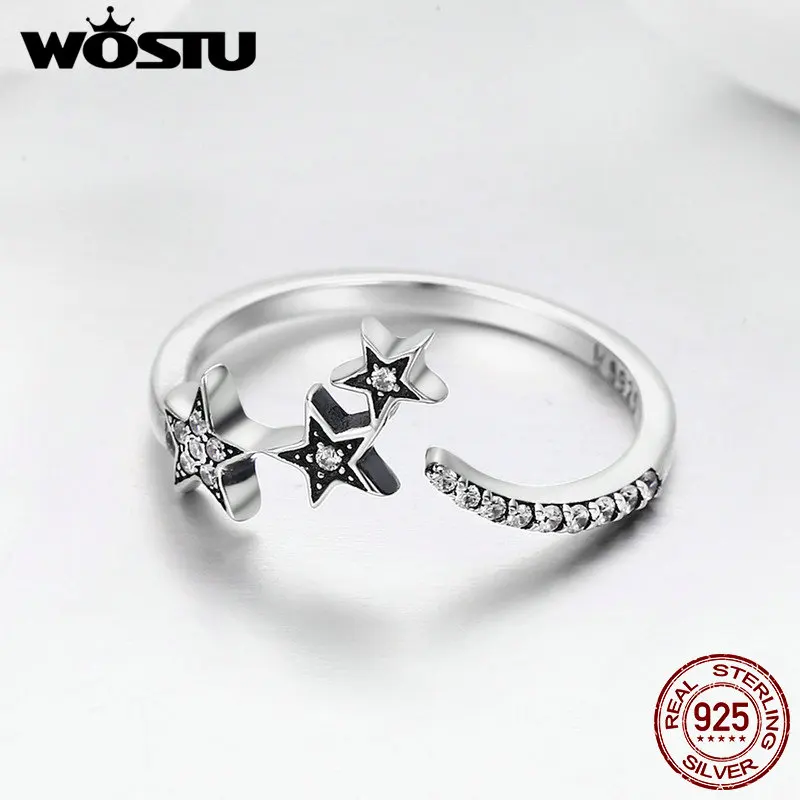 WOSTU, лидер продаж, 925 пробы, серебряная метеорная звезда, прозрачные CZ Регулируемые кольца для женщин, роскошные S925 серебряные ювелирные изделия, подарок CQR312
