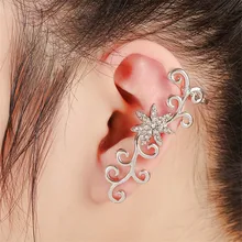 2017 Women Fashion Vintage Jewelry Silver Plated Full Rhinestone Crystal Flower Alloy Vine Ear Cuff Earrings only for left ear