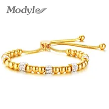 Новые золотые браслеты из нержавеющей стали с кубическим цирконием и бусинами для женщин