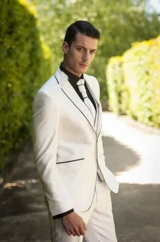 

Gentlemen Style 2017 Slim Fit Ivory Men Suits Groomsmen Men's Wedding Prom Tuxedos Tailored Blazer Sets (Jacket+Pants+Vest+Tie)