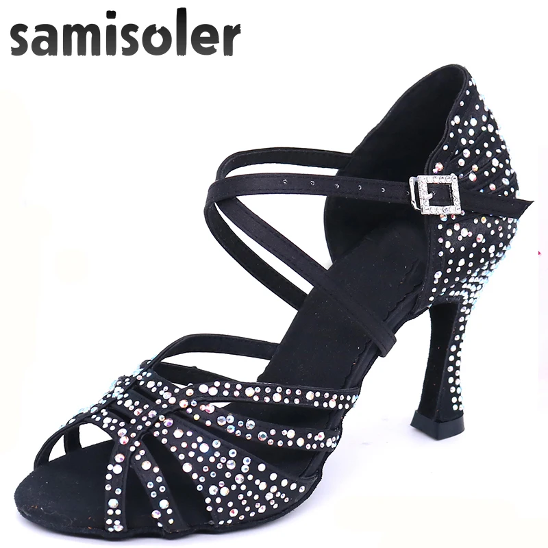 

Samisoler Black Rhinestone ballroom dance shoes women Salsa dance shoes women Professional tango Latin Shoes style high heels