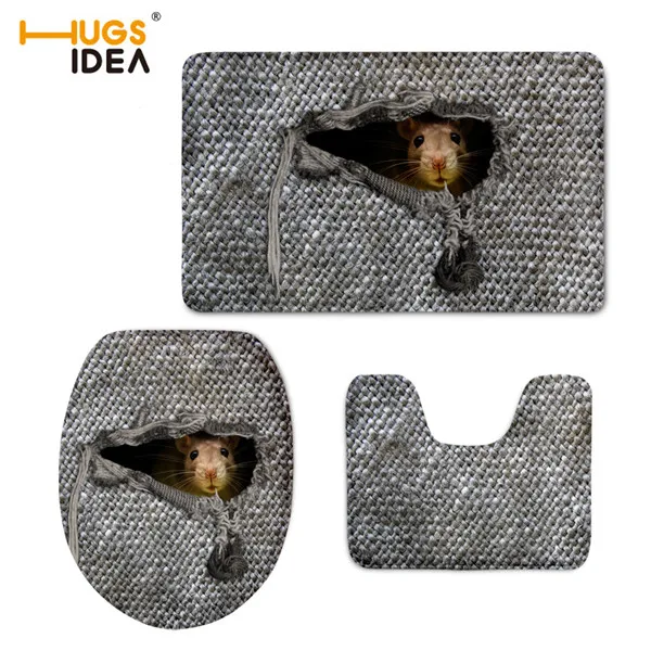 HUGSIDEA 3D милый чехол для унитаза с изображением кота совы, круглый коврик, набор из 3 предметов, теплый мягкий коврик для ванной комнаты, набор аксессуаров для ванной - Цвет: CA5422CP