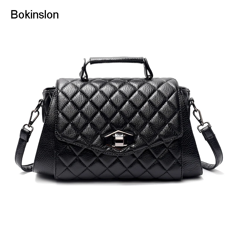 

Bokinslon Woman Bags Handbags Simple PU Leather Shoulder Bags Female Solid Color Elegant Lock Bags For Ladies