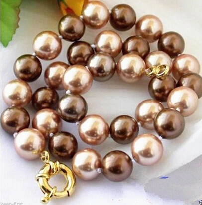 

Free shipping >>@ >816 AAA+++ Beautiful! Genuine 10mm Coffee South Sea Shell Pearl Necklace