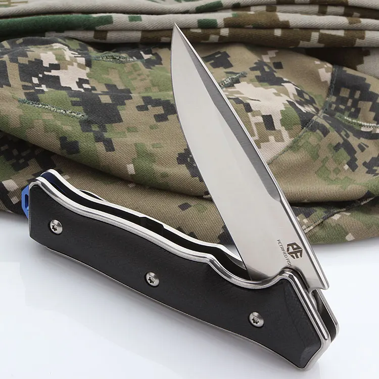 الأسماك المتحجرة PF716 الأصلي شحن مجاني g10 مقبض سكين للطي D-2 تكتيكات بقاء الجيب سكين صيد في