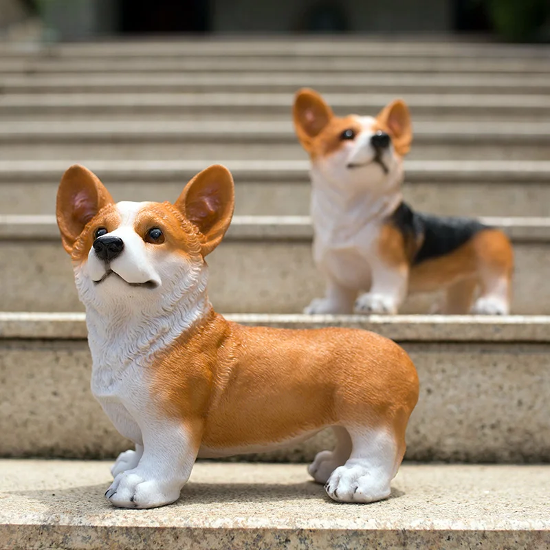 Resin Craft Lebensechte Walisische Corgi Hund Figur Tiermodell Home Decoration