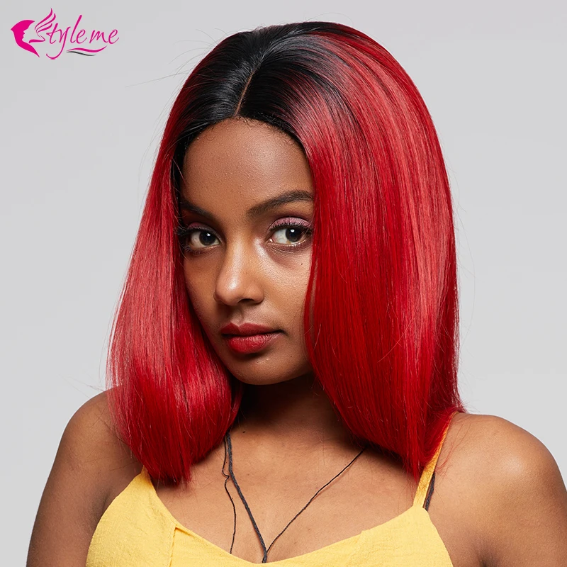 Ombre 1b Red Burgundy Lace Front Human Hair Wigs Straight