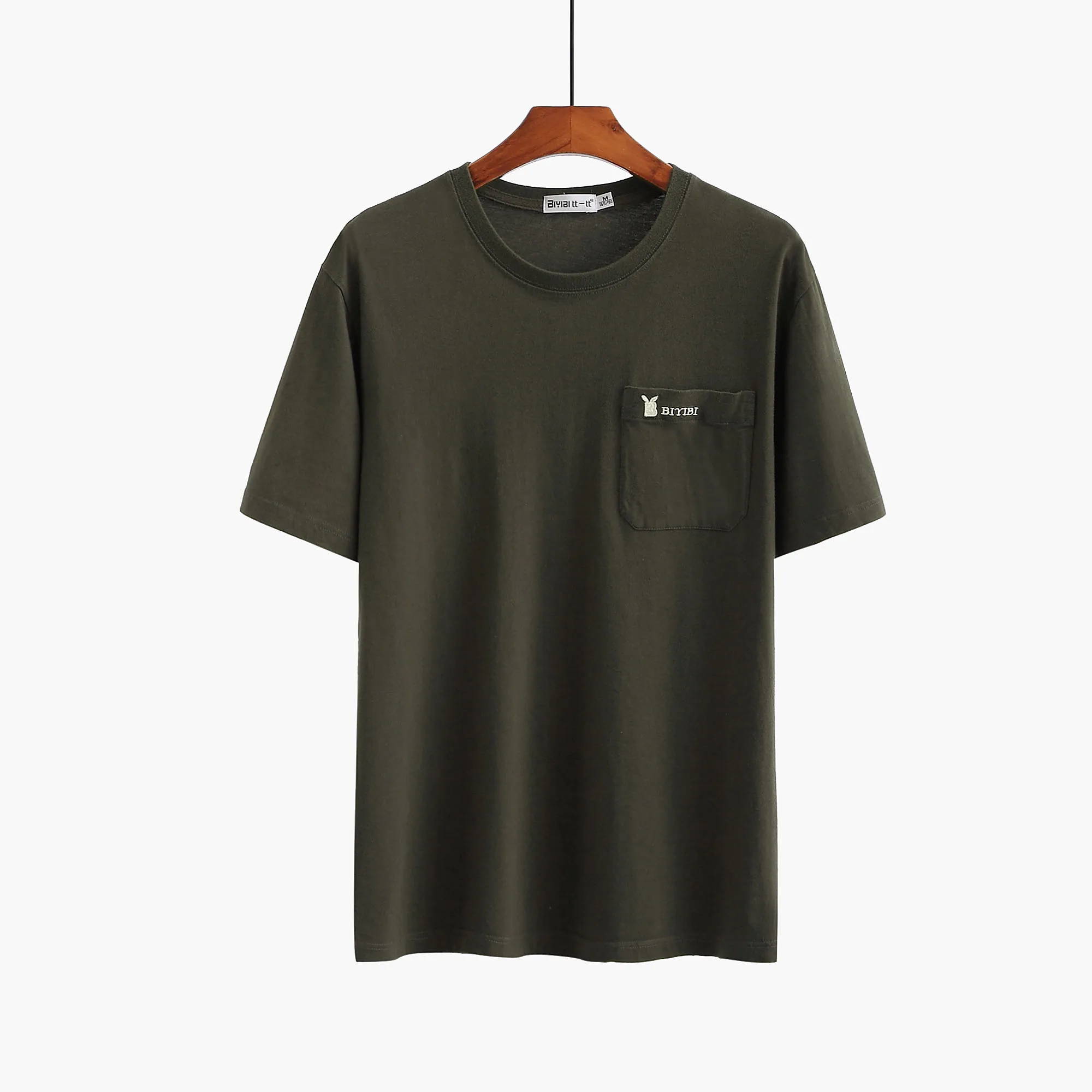 Pocket T-shirts Men Quality Cotton T-shirts Summer Male Tees Casual T-shirt O-neck Short Sleeve XXXL Tshirt Mid Aged Mens Tmall - Цвет: khaki green