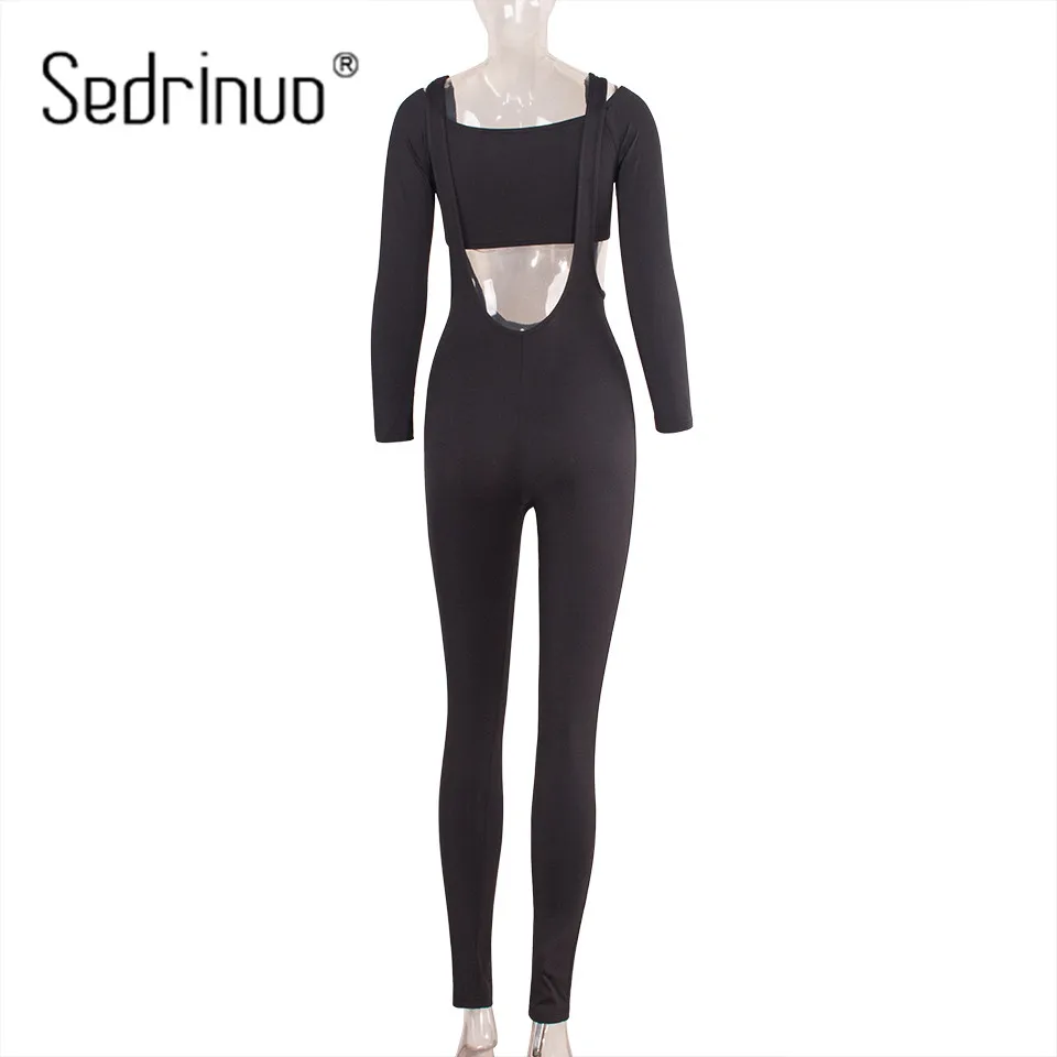 Sedrinuo Autumn Two Piece Set Long Sleeve Crop Top and Romper Matching Set Tracksuit Skinny Party Wear Sexy Slash Neck For Women Jumpsuits and Playsuits