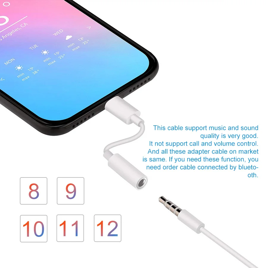 WST IOS 11 12 Headphone Adapter For iPhone 7 8 X AUX Adapter For Lightning Female To 3.5mm Male Adapters Headphone Jack Cable