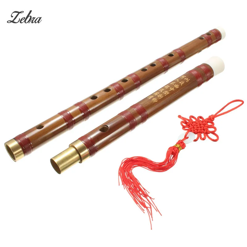 Zebra 61cm D Key Traditional Chinese Handmade Bamboo Flute with Red Bag For Woodwind Musical