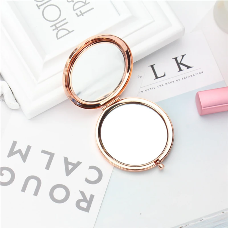 Portable Round Mirror Vintage Women Compact Double Sides Cosmetic