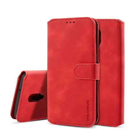 DG.MING-OnePlus-6T-Retro-Leather-Wallet-Case-Red
