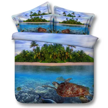 

100%cotton 3D Bedding set Sea turtle Print Duvet cover lifelike bedclothes with pillowcase bed set home Textiles blanket cover