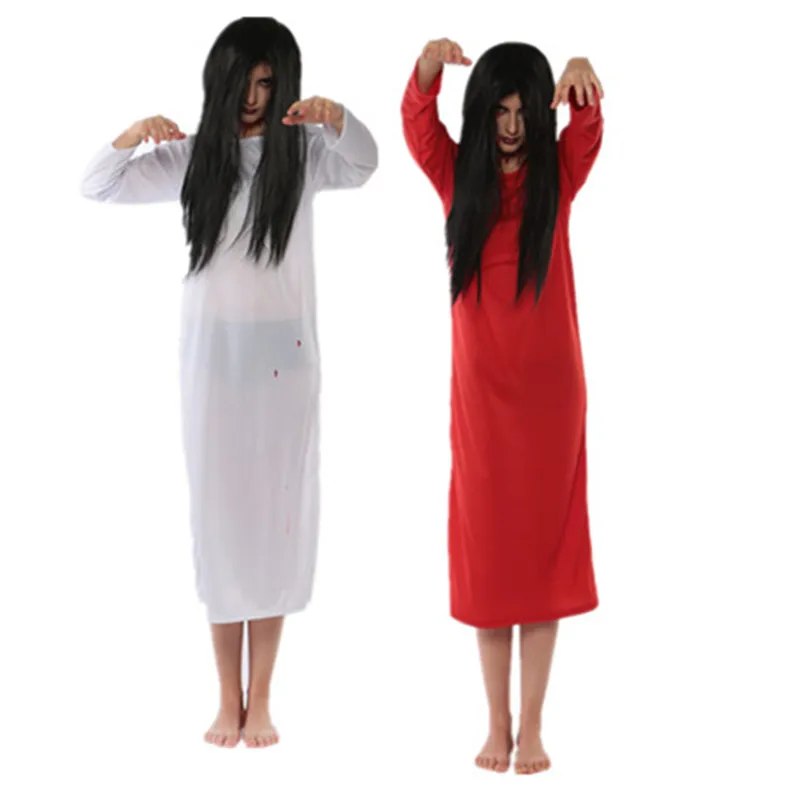 Бесплатная доставка Дешевые Halloween Party Косплэй ужас одежда Для женщин вампир зомби платье Горячие японские movin Садако страшный костюм