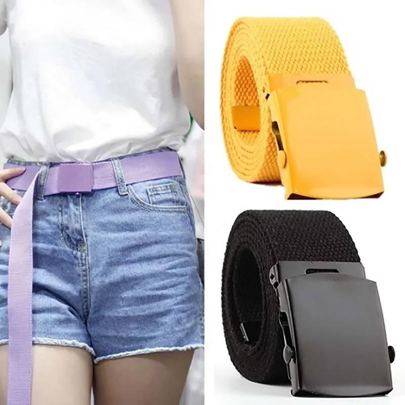 Automatic Canvas Belt Korean Black Yellow Purple Pink Wide Femme Knitted Long Jeans Belts For Women Waistband