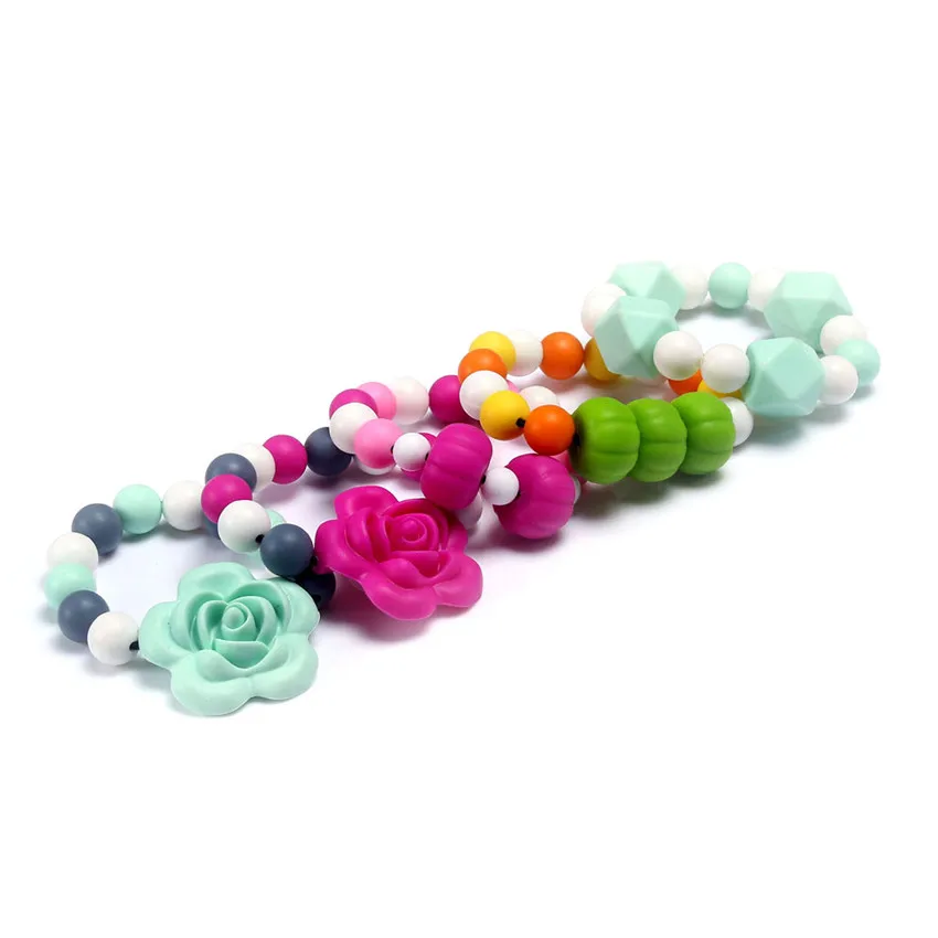 

MHS.SUN 1PC food grade silicone beads baby bracelet with soft teether flower jewelry bracelet kids teething chew toy 1pc ST5010
