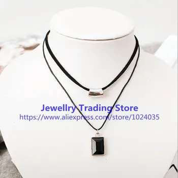 

Hot Fashion Double Layered Necklaces for Women Dress Punk Black Square Cube False Collars pendants Necklace Wholesale Necklace