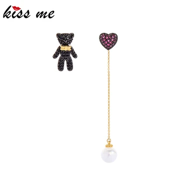 

KISS ME Gold Color Plating For Women Crystal Heart Exquisite Bear Acrylic Pearl Dangle Earrings Fashion Jewelry